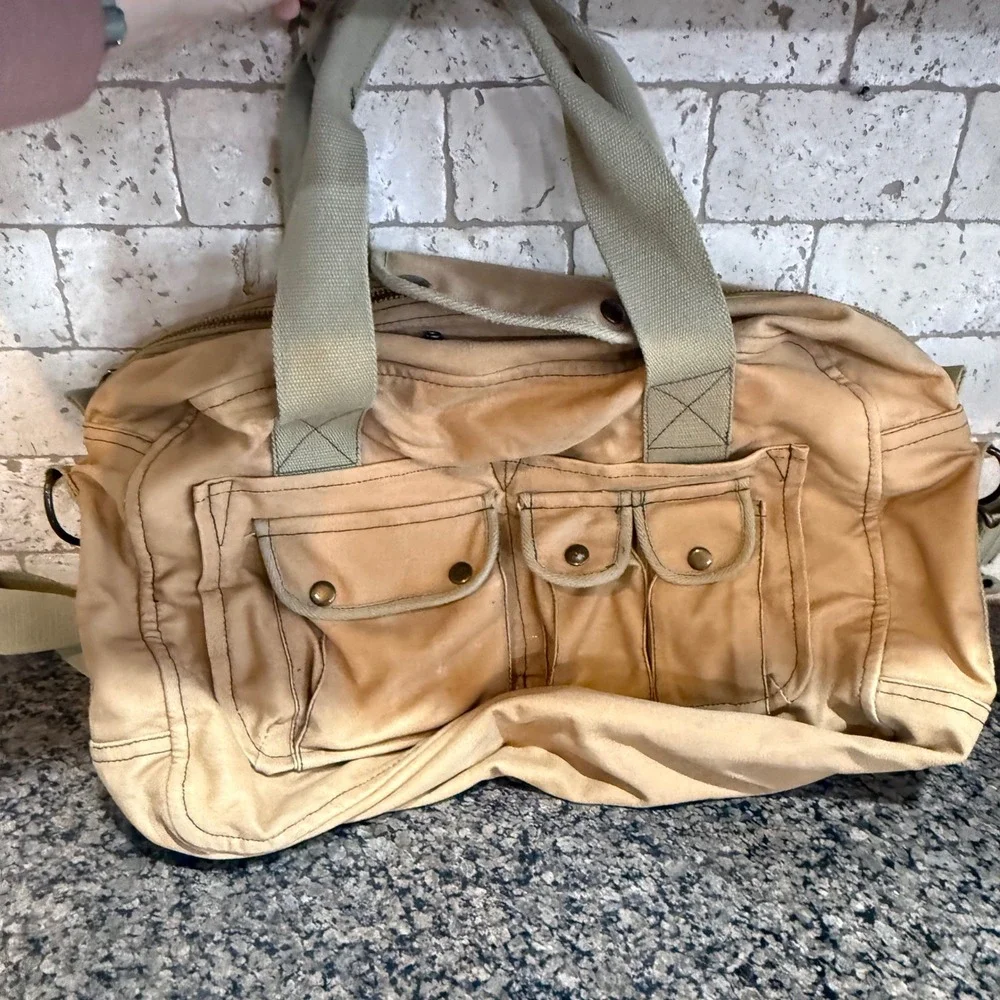 Rothco Khaki Canvas Duffel Bag Vintage Military Paratrooper Shoulder Bag Tan